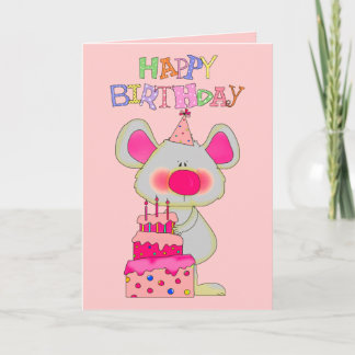 Tarjeta Tarta de ratón de cumpleaños feliz de niñas Card K