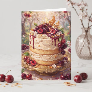 Tarjeta Tarta de vainilla con cereza Feliz cumpleaños tí