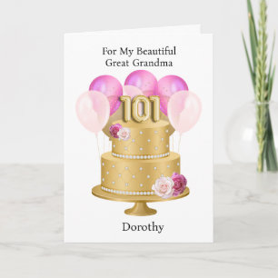Tarjeta Tarta personalizada de cumpleaños número 101 rosa 