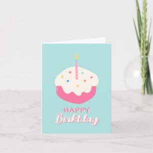 Tarjeta Tarta rosa azul Feliz cumpleaños
