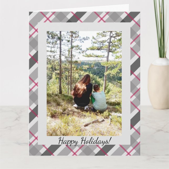 Tarjeta Tartan Balmoral Black Gray Burgungundy One Photo (Anverso)