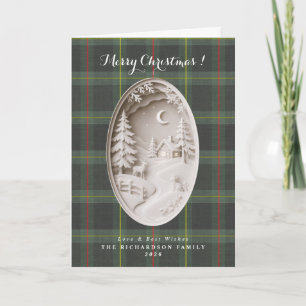 Tarjeta Tartan cuadros Navidad Modernos 3D recorte de pape
