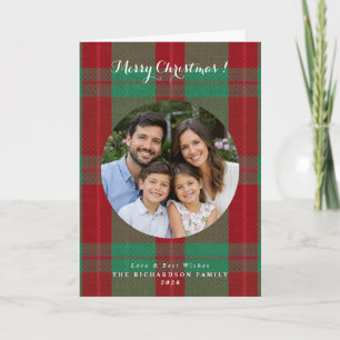 Tarjeta Tartan verde y rojo personalizado foto Navidad