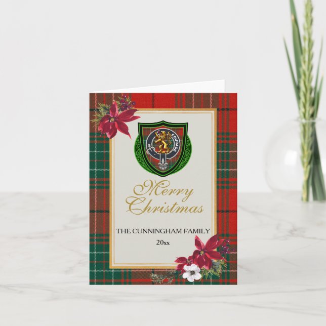 Tarjeta Tartan y Cresta del Clan Escocés Cunningham (Anverso)