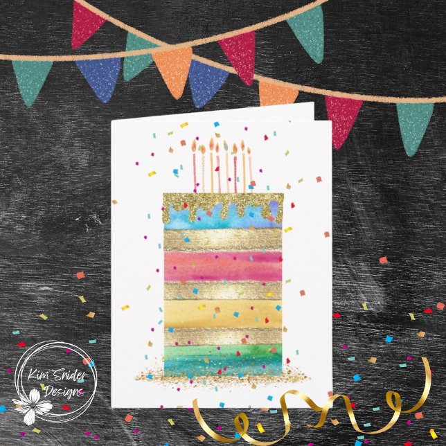 Tarjeta Tartas en capas con confetti y velas (Subido por el creador)