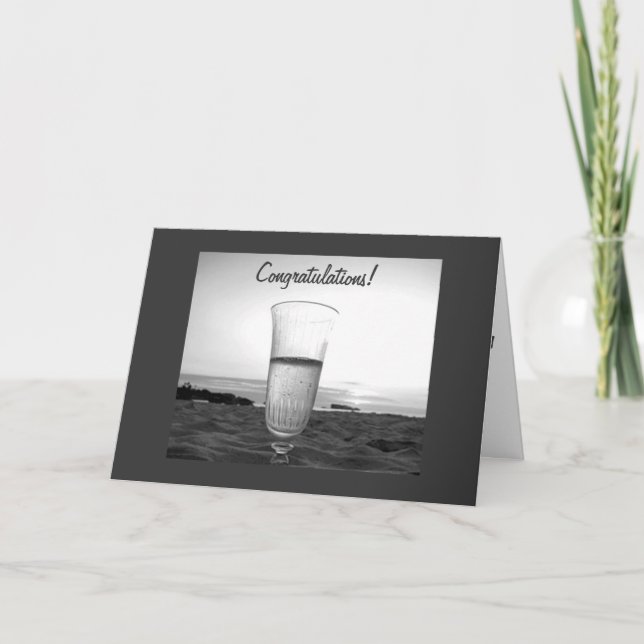TARJETA TASA DE CHAMPAGNE EN LA PLAYA PARA BODA (Anverso)