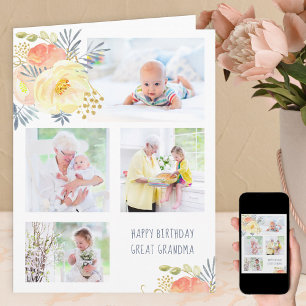 Tarjeta Tatarabuela 4 Foto Cumpleaños Floral Melocotón Ama