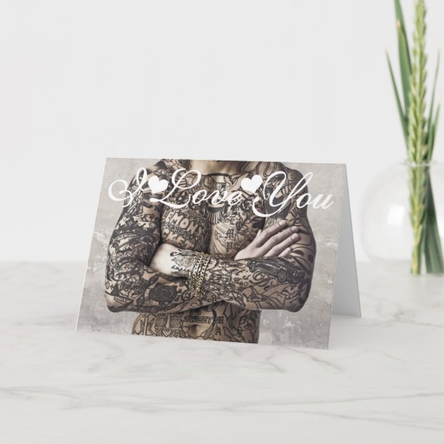 Tarjeta Tatuaje corporal masculino Imagen de "Te amo" (Anverso)