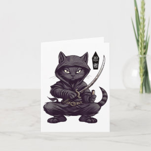 Tarjeta Tatuaje de gato negro Samurái japonés, gato ninja 
