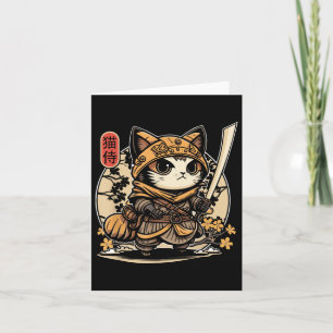Tarjeta Tatuaje de gato samurai japonés, gato Kawaii Ninja