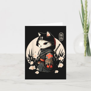 Tarjeta Tatuaje de gato samurai japonés, gato Kawaii Ninja