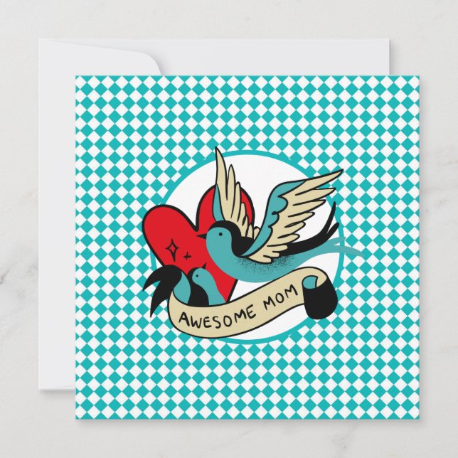 Tarjeta Tatuaje de mamá increíble y Día de la Madre arlequ (Anverso)