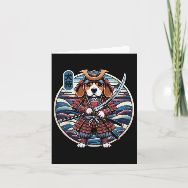 Tarjeta Tatuaje de perro samurai japonés, Beagle Kawaii Ni (Anverso)