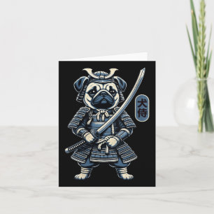 Tarjeta Tatuaje de perro samurai japonés, perro pug Kawaii