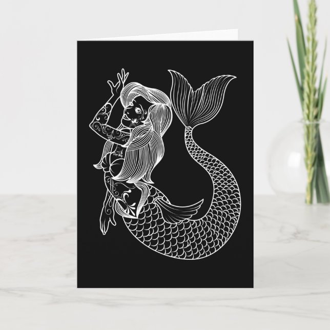 Tarjeta Tatuaje de Sirena Arte de Sirena Vintage Chicas Ta (Anverso)