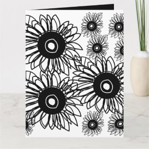 Tarjeta Tatuaje Girasol Floral Negro Blanco Tatuaje Flor
