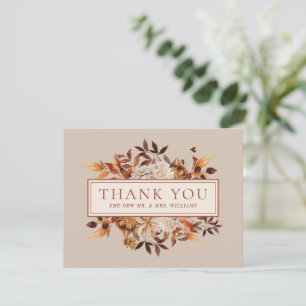 Tarjeta Taupe Otoño Terracota Hojas Floral Agradecimiento