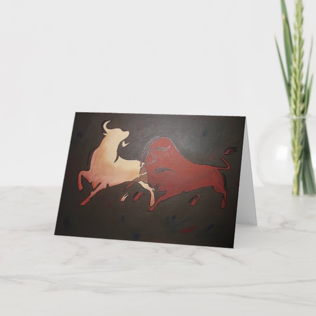 Tarjeta Taurean Bulls Animal Art (Anverso)