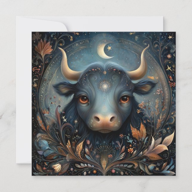 Tarjeta Tauro Toro Zodíaco Astrología Celestial Cumpleaños (Anverso)