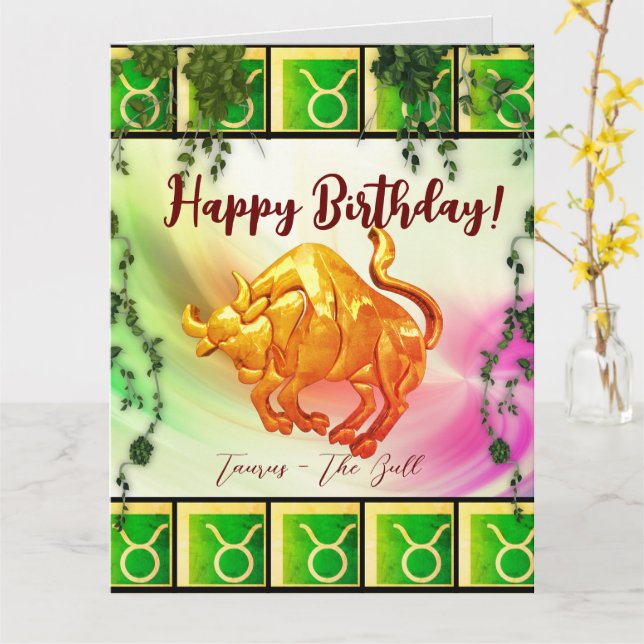 Tarjeta Taurus Happy Birthday (20 de abril a 20 de mayo) M (flor amarilla)