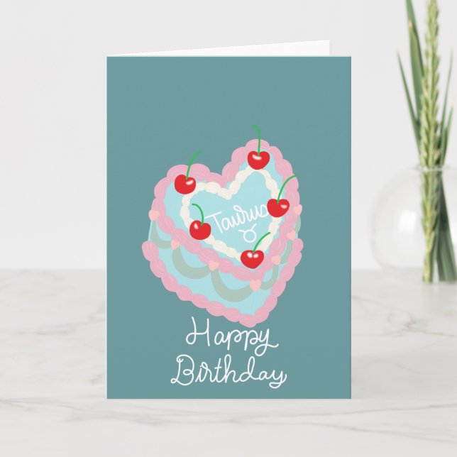 Tarjeta Taurus Heart Cake Happy Birday (Anverso)