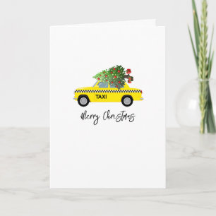 Tarjeta Taxi Amarillo Cab Feliz Árbol de Navidad Año Nuevo