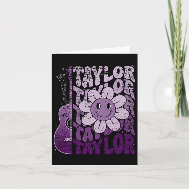 Tarjeta Taylor Nombre I Love Taylor Chica Groovy 80's V (Anverso)