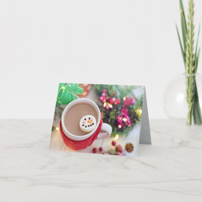 Tarjeta Taza de cacao de Navidad, marshmallow de muñeco de (Anverso)