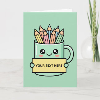 Tarjeta Taza de café con lápices Señal en blanco Gráfica p