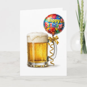 Tarjeta Taza de cerveza de cumpleaños con globo de fiesta