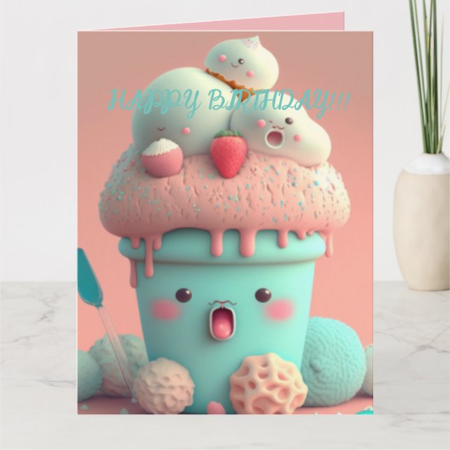 Tarjeta Taza de helado Kawaii (Anverso)