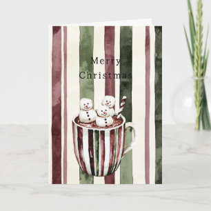 Tarjeta Taza de hombres de nieve de Navidad con rayas roja