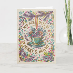 Tarjeta Taza de té caprichosa Navidades alegres y brillant