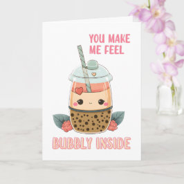 Tarjeta Taza de té de burbujas de boba rosa burbujeante li