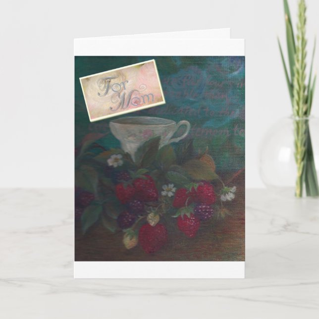 Tarjeta Taza de té de la fresa del cumpleaños de la madre (Anverso)