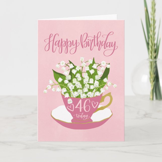 Tarjeta Taza de té de lirio de valle Cumpleaños 46 (Anverso)