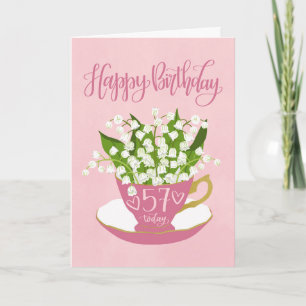 Tarjeta Taza de té de lirio del valle Cumpleaños 57