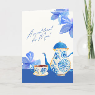 Tarjeta Taza de té floral de acuarela azul