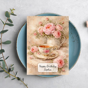 Tarjeta Taza de Té Shabby Chic con Rosas