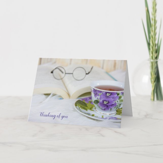 Tarjeta taza de té sobre piel pensando en ti (Anverso)