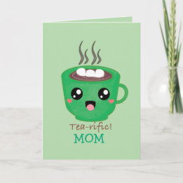 Tarjeta Taza de té verde con la cita Té-rifico