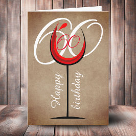 Tarjeta Taza de vino tinto rústica Escritura Cumpleaños 60