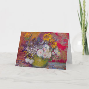 Tarjeta Tazón con girasoles y rosas de Vincent van Gogh