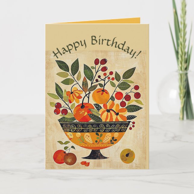 Tarjeta Tazón de Frutas de Cumpleaños de Arte Popular Edit (Anverso)