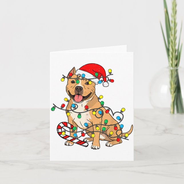 Tarjeta Tbull Dog Christmas Lights Santa Xmas Pet Dog Love (Anverso)