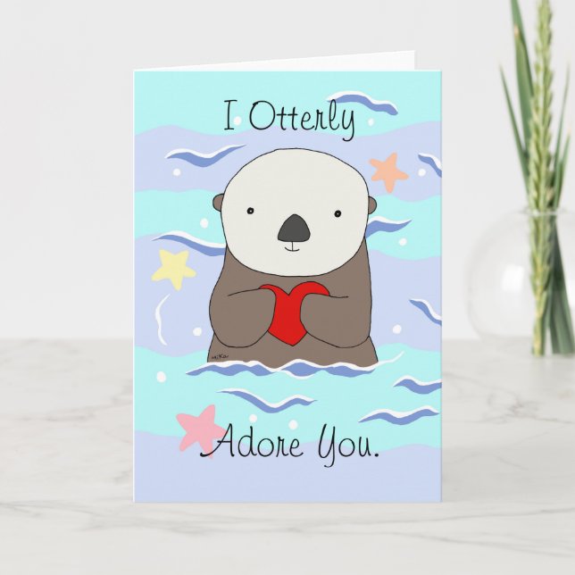 Tarjeta Te Adoro Totalmente Cuidada Te Amo Otter Pun (Anverso)