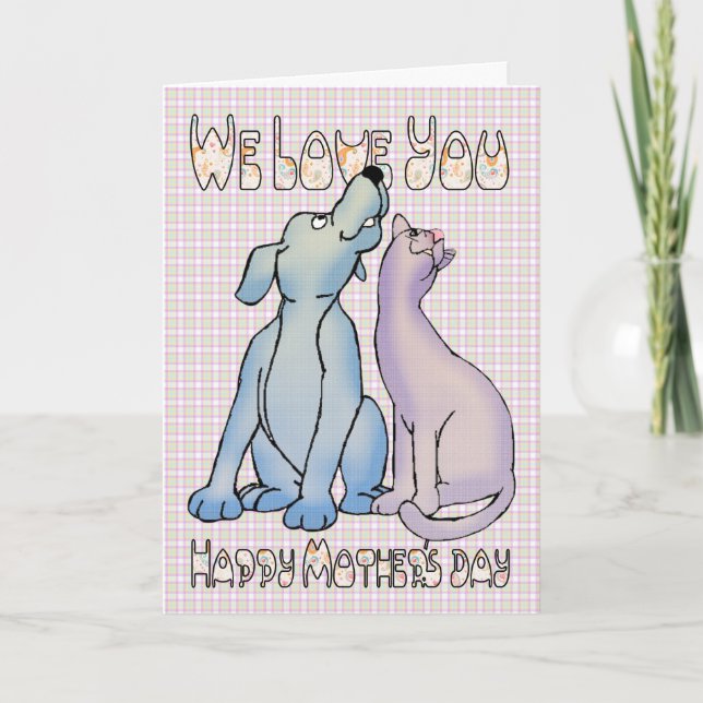 Tarjeta Te amamos el día de tu madre de perro y gato (Anverso)