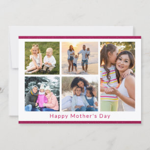 Tarjeta Te Amamos Mamá 5 Collage de Fotos Purpurina Rosa