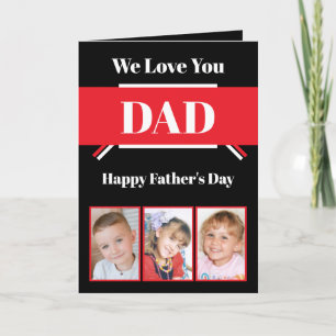 Tarjeta Te amamos Papá Día del Padre foto en negro y rojo