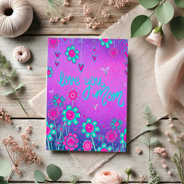 Tarjeta Te Amas Mamá Inespiritualidad Floral Corazón Púrpu (Subido por el creador)